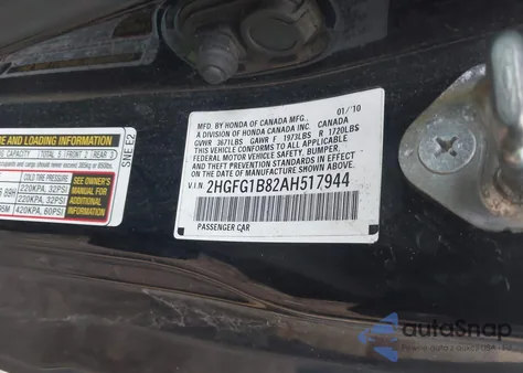 2010 Honda Civic Ex from USA, damaged, VIN 2HGFG1B82AH517944